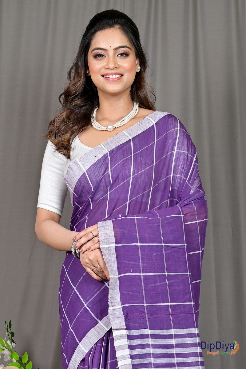 Lavender Cotton Blended Parodhi Hand Loom Saree (485)